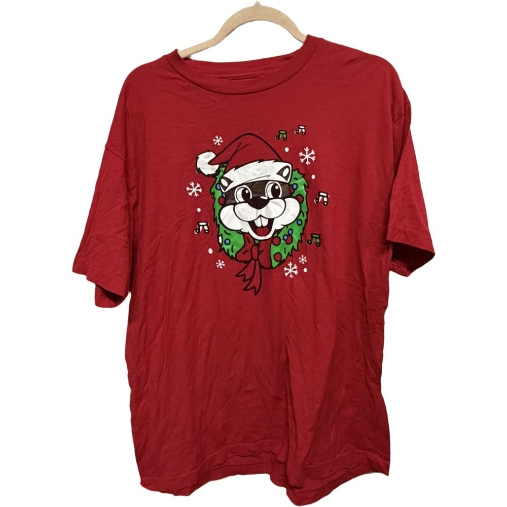 Buc-ee's Christmas T-Shirt XL Red Holiday Beaver Graphic Double Sided Graphic
